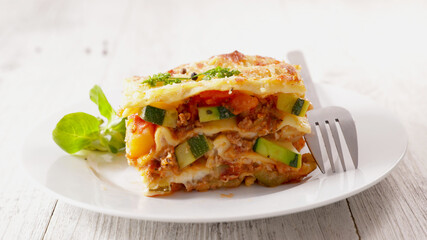 homemade lasagna with meat and vegetables
