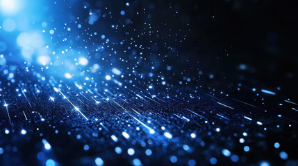 Naklejka premium mesmerizing display of blue light particles and streaks creating dynamic, ethereal atmosphere. Perfect for backgrounds or digital art