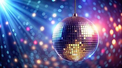 Obraz premium A shiny disco ball hanging from the ceiling , dance, party, nightlife, reflections, mirror, spherical, spinning, colorful