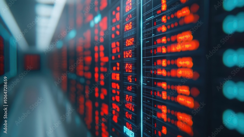 Poster futuristic trading terminal malfunctioning with numbers floating away as deep digital glitches perme