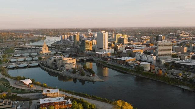 Cedar Rapids Iowa Sunrise Drone Tracking Right Shot