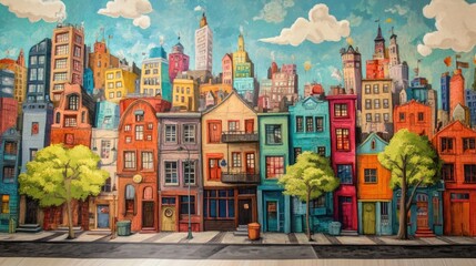 Fototapeta premium Colorful Cityscape Painting
