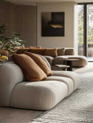 Fototapeta premium Modern sofa in a stylish, minimalist living room
