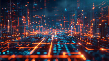 Obraz premium computer screen view illustration of futuristic architecture with digital connection