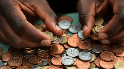 A close-up of hands counting coins to pay for daily essentials showing struggles with rising costs