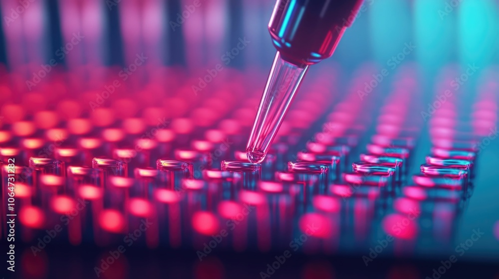 Poster automated pipette systems in action transferring precise volumes of liquid reagents into high tech d