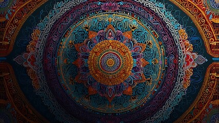 Traditional mandala with Thai motifs, bold lines, no background