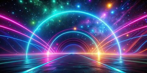 Fototapeta premium Vibrant cosmic scene with neon lines creating mesmerizing effect, neon, vibrant, cosmic, scene, mesmerizing, abstract
