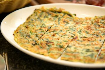 Korean food. pan fried vegetable pancake