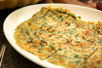 Korean food. pan fried vegetable pancake