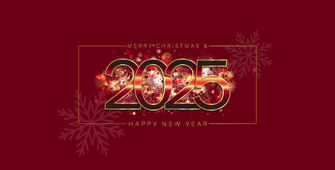 Naklejka premium Merry Christmas And Happy New Year 2025 Stunning And Very Beautiful Design
