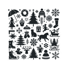A set of Christmas and winter ornament elements vector illustration