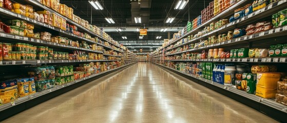 A large grocery aisle with only a few items left on shelves illustrating inflation-induced supply issues