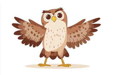 Obraz premium Charming cartoon hawk illustration with open wings, evoking a sense of adventure and whimsy for children's stories and educational materials.