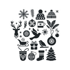 A set of Christmas and winter ornament elements vector illustration