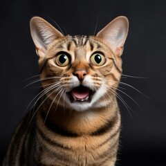 Obraz premium Embarrassed cat with expressive eyes against a vibrant background showcasing playful character