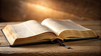 Obraz premium Close-up view of an open Bible, spirituality, religion, holy book, faith, Christianity, scripture, religious, text, study