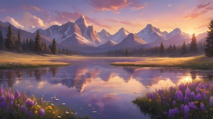 beautiful landscape of mountains and river 