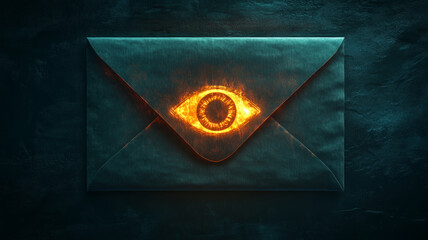 An envelope with a fiery eye symbol in the center.