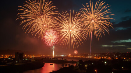 Vibrant 2025 New Year Celebrations with Fireworks and Festive Crowds in Stunning Cityscape