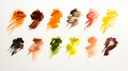 Artistic watercolor swatches in warm earth tones, showcasing vibrant hues