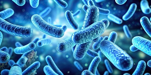 Detailed visualization of bacteria in blue tones for scientific studies, bacteria, blue, tones, scientific