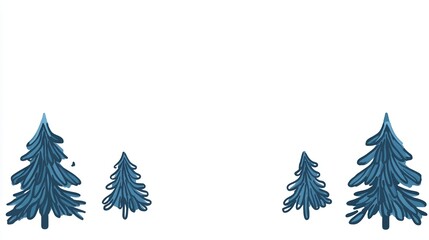 Obraz premium Minimalist Blue Pine Trees Illustration - Winter Forest Art with a Clean White Background