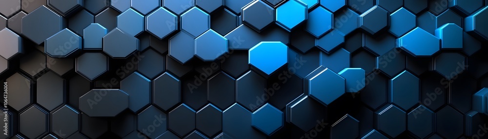 Poster abstract 3d hexagonal pattern in blue and black hues