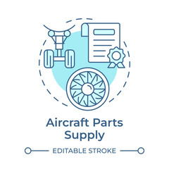 Aircraft parts supply soft blue concept icon. Regulatory compliance, certification. Round shape line illustration. Abstract idea. Graphic design. Easy to use in infographic, presentation