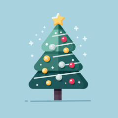 Christmas tree on a blue background. Flat style. Vector illustration