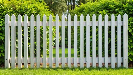 Garden fence made of white picket fencing , backyard, protection, wooden, boundary, security, garden design