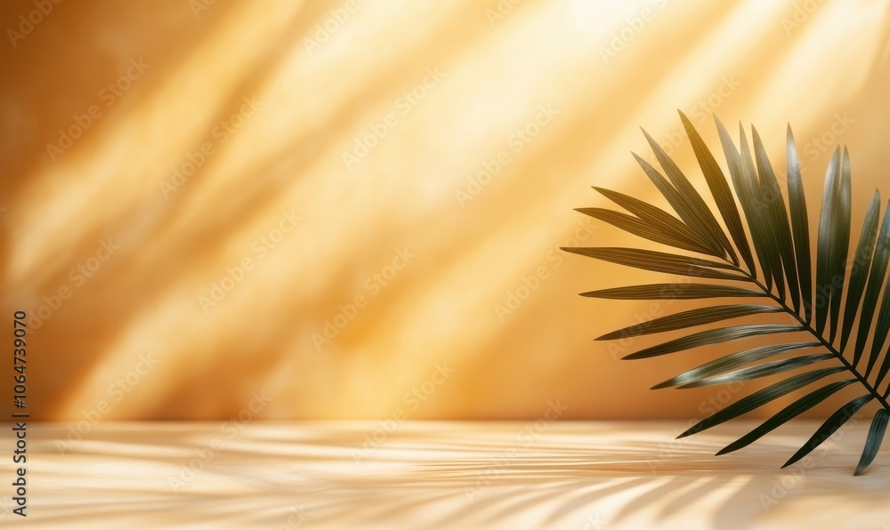 Aufkleber blurred shadows of palm leaf on empty studio table