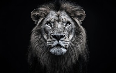 Fototapeta premium Intense Lion Portrait on Dark Background