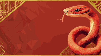 Obraz premium Chinese new year 2025 year of the Snake banner template. Red Snake illustration and design. Red traditional Chinese vector designs with snakes. Lunar new year concept, geometric modern vector design