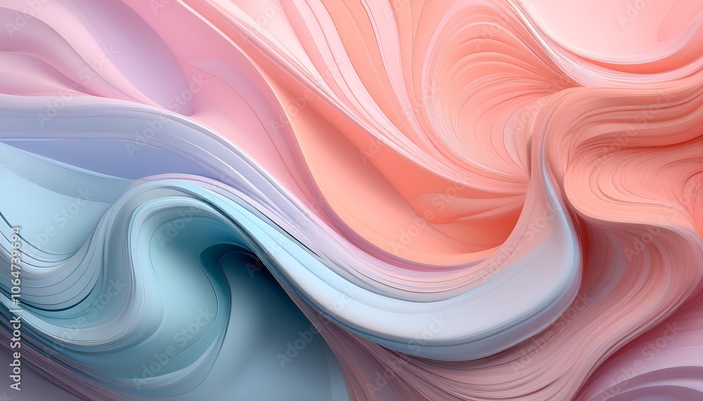 Poster abstract background with swirling fluid shapes and soft color blends pink and green color.