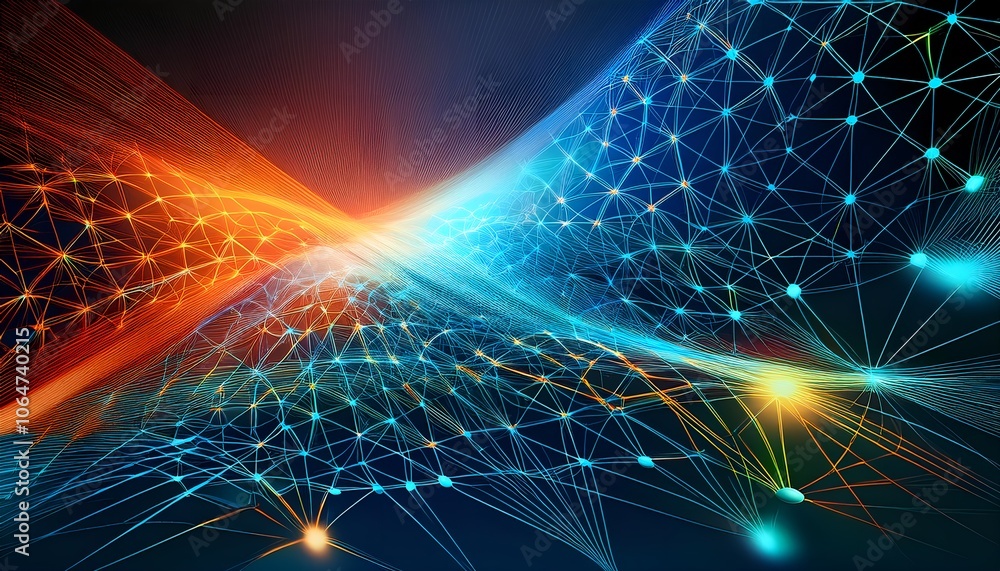 Poster abstract background featuring a network of interconnected line and dot in vibrant