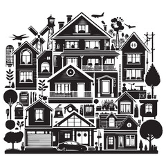 House bundle silhouette vector on white background