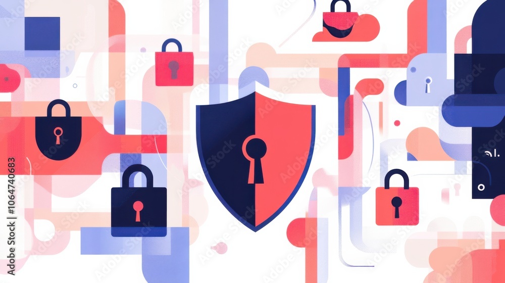 Poster digital security concept with lock symbols and shield