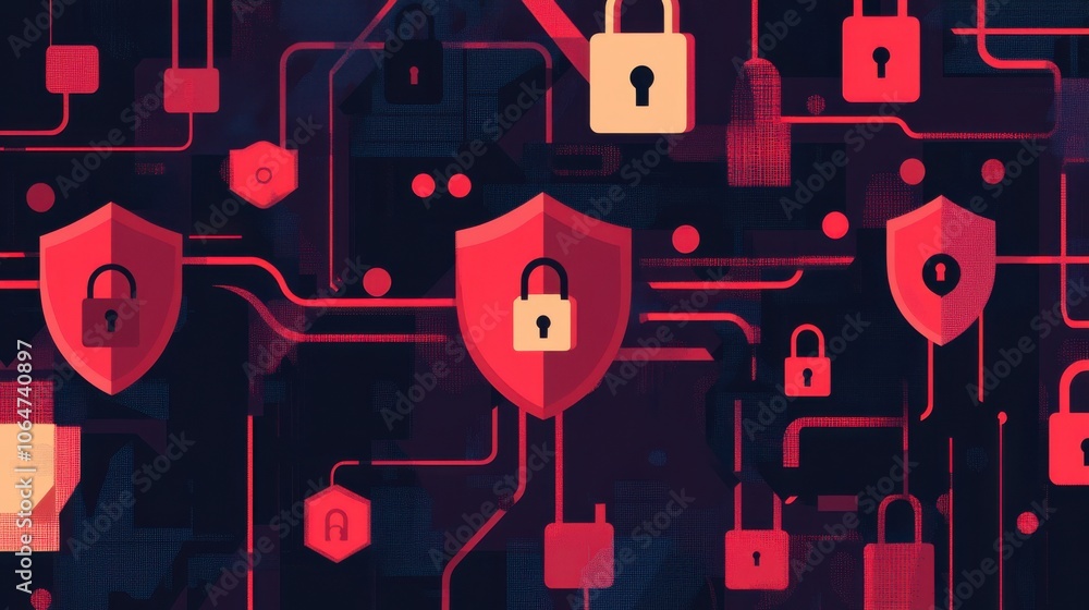 Poster digital security concept with shields and locks