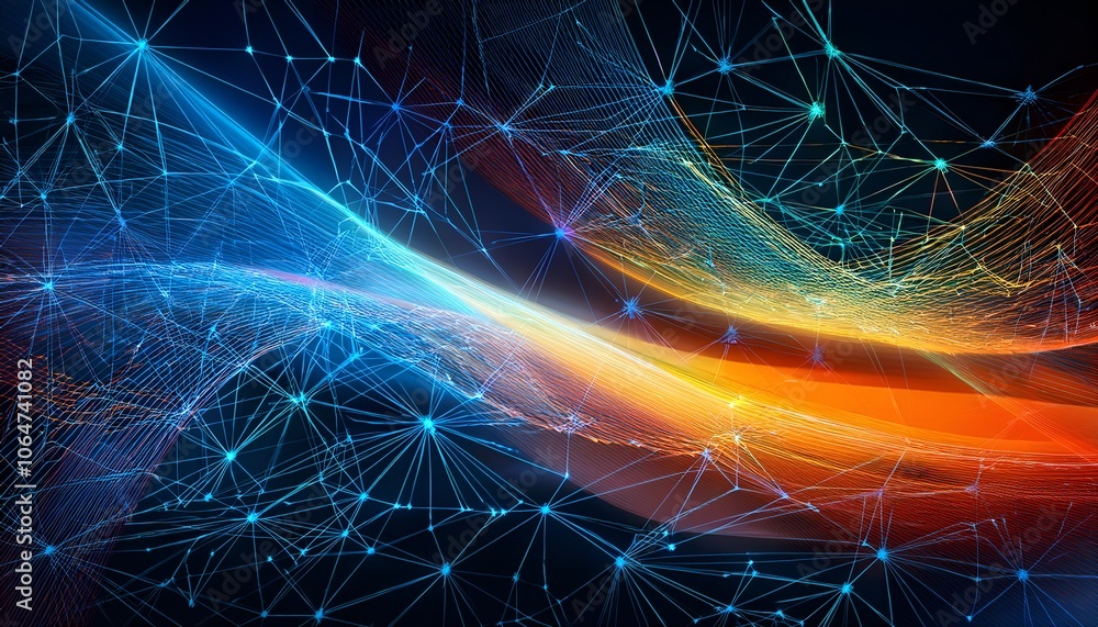 Poster abstract background featuring a network of interconnected line and dot in vibrant