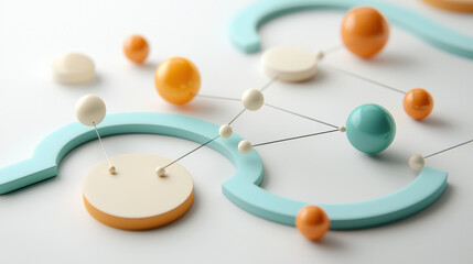 Obraz premium A creative arrangement of colorful 3D spheres and curved shapes, resembling a playful, modern art composition with elements of abstract design.