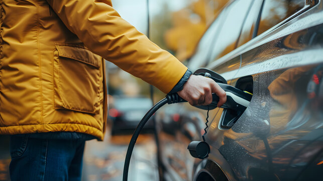 Electric car driver checks battery charging status, range and charging limit