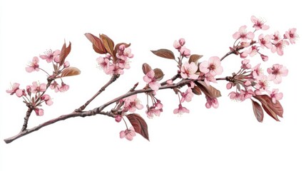 Obraz premium Delicate Pink Blossom Branch on White Background