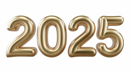 Gold balloon numbers 2025 on white isolated background.