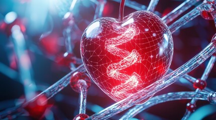 Scientific cherry DNA, glowing genetic helix inside, biotechnology symbol