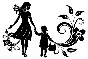 Mother and Child Walking Silhouette Vector