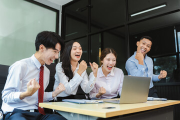 Obraz premium Business team creative are excited business success.