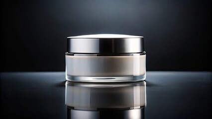 Obraz premium Cosmetic container on a sleek black background, beauty, skincare, makeup, packaging, elegant, luxury