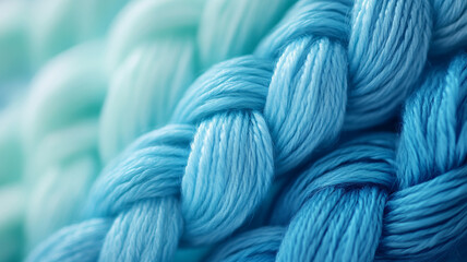 Closeup of blue braided rope texture.