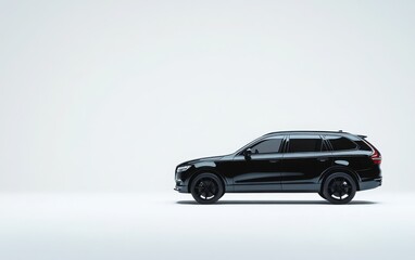 A side view mockup of a sophisticated black SUV against a clean white backdrop, featuring extensive copy space. 